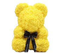 QINQIN New year decoration Fit For Rose Teddy Bears Flower Rose Bear Gift Box Valentine's Day Present Home Decor Wedding (Color : Yellow, Size : 35 cm)