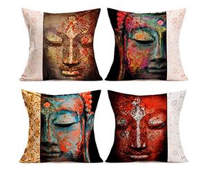 Qinqingo 4Packs Retro Buddha and Mandala Pattern Throw Pillow Case Cotton Linen Cushion Cover 18 X 18 Inches for Home Sofa Bed Chair Auto Seat Decoration (Buddha and Mandala)