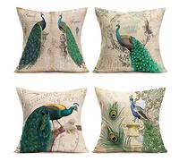 Qinqingo Colorful Peacock Feather Throw Pillow Case Cushion Cover Home Sofa Decor Toss Pillow Pillowcases Set of 4 (PF-4Pack)
