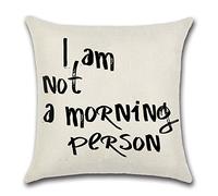 Qinqingo I Am Not a Morning Person Funny Quote Throw Pillow Cover Cushion Case Cotton Linen Sofa Car Home Decorative 18" x 18'' (IAN)