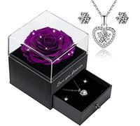 Qinqinxin Eternal Real Rose Love You Forever Jewelry Gift Box Preserved Rose with Silver Heart Chain Heart Necklace for Valentine's Day Mother's Day Wedding Anniversary Birthday Gift for Her