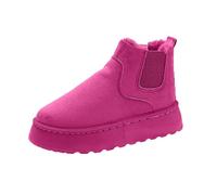 QINQNC Black Wedge Shoes for Women Red Ankle Boots Ladies' Solid Color Comfortable Thick Sole with Plush Insulation Short Tube and Cotton Snow Boots Black Leather Boots Women Womens (Hot Pink, 5)