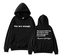QINQNC Blanket With Arms Girl Beige Oversized Hoodie Dear Person Behind Me Hoodie Man Woman You Are Enough Sweatshirt Mental Health Streetwear Ladies Jackets Size 18/20 Womens Coats Size 20 (Black, L)