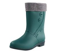 QINQNC Ladies Mid Calf Boots Womens Black Boot Stylish and Comfortable Rain Boots Warm Fur Lined Wellies for Womens Waterproof Chelsea Rubber Boots Winter Walking Hiking Shoes (Green, 4.5)