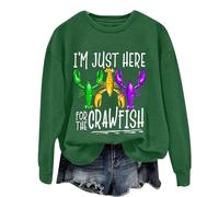 QINQNC Long Hoodies For Women Uk Plus Size Toasty Blanket I'm Just Here For The Crawfish Women's Monogram Lobster Print Crew Neck Long Sleeve Top Hoodie Dressing Gown Long Blanket Hoodie (Green, S)