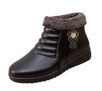 QINQNC Women's Walking Boots Women's Snow Boots Women's Winter Keep Warm Plush Deer Prints Flat Round Toe Lazy Suede Shoes Snow Boots Women's Warm Rain Boots Women's Rubber Boots (Black, 6.5)