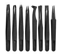 QINREN 8Pcs Anti-static Plastic Tweezers Set, Multifunctional Precision Tweezers Set - Slant Flat Tip, Pointy/Curved Tips for Electronics, Jewelry-Making, Laboratory Work, Repairing