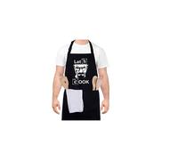 QINREN Funny Cooking Apron for Men, Funny Patterns Letters Design - Let's Cook- Professional Waterproof Apron Chef Husband Kitchen Apron with Dou
