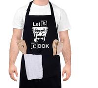 QINREN Men's Funny Letter Print Apron, Professional Waterproof Kitchen Apron with Double Pocket, Black