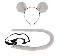 QinRuan Mouse Ears Headband and Slender Mouse Tail Set,Halloween Anime Masquerade Cosplay Props, Gray, One Size