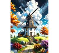 QINRUBB 5D DIY Windmills Diamond Painting Kits,Round Full Drill Flowers Diamond Art Painting Kits for Adults Beginners, DIY Painting by Numbers Park Diamond Art Kits for Home Fashion Decor 30x40cm