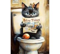 QINRUBB DIY Black cat Reading Diamond Painting Kits, Full Drill Bathroom Diamond Art Kit for Adults Beginners, 5D Kitten Painting by Numbers Cross Stitch DIY Craft Kits for Home Wall Decor 12x16 inch