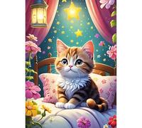QINRUBB DIY Cartoon Cat Diamond Art Kit for Adults Beginners, Full Drill Bedroom Diamond Painting Kits, 5D Starry Sky Painting by Numbers DIY Craft Kits for Home Wall Decor 12x16 inch