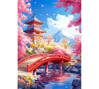 QINRUBB DIY Cherry Blossom Diamond Painting Pictures Beginners, 5D Snowy Mountain Diamond Painting Adults, Round Full Drill Japanese Tower Diamond Art Kits Cross Stitch Home Wall Decor 30 x 40 cm