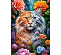 QINRUBB DIY Fantasy Cat Diamond Art Kit for Adults Beginners, Full Drill Colourful Flowers Diamond Painting Kits, 5D Dreamland Painting by Numbers DIY Craft Kits for Home Wall Decor 12x16 inch
