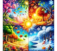 QINRUBB DIY Four Seasons Diamond Art Kit for Adults Beginners, Full Drill Season Change Diamond Painting Kits, 5D Landscape Painting by Numbers DIY Craft Kits for Home Wall Decor 12x12 inch