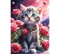 QINRUBB DIY Kitten Diamond Art Kit for Adults Beginners, Full Drill Cute Cat Diamond Painting Kits, 5D Roses Flowers Painting by Numbers DIY Craft Kits for Home Wall Decor 12x16 inch