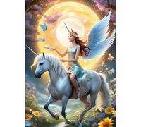 QINRUBB DIY Unicorn Fairy Diamond Art Kit for Adults Beginners, Full Drill Fantasy Moon Diamond Painting Kits, 5D Dreamland Painting by Numbers DIY Craft Kits for Home Wall Decor 12x16 inch