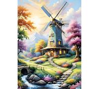 QINRUBB DIY Windmills Diamond Art Kit for Adults Beginners, Full Drill Sunset Landscape Diamond Painting Kits, 5D Fieldscape Painting by Numbers DIY Craft Kits for Home Wall Decor 12x16 inch