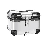QINSHU Luggage Rack 22L/35L/45L Round Corner Waterproof Motorcycle Aluminum Top Rear Luggage Universal Tail Box Trunk Helmet Storage Case Lock Tool Cargo Carrier(35L Silver)