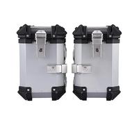 QINSHU Luggage Rack 38L Motorcycle Aluminum Side Boxes with Key Lock Waterproof Saddle Bags Rear Storage Trunk for Helmet Universal Fit Luggage Cargo Carrier(28L Silver)