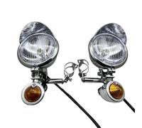 QINSHU Motorcycle Headlight Chrome Black Universal Motorcycle Driving Fog Spot Light 33-43 MM Fork Tubes Motorbike Front Turn Signal Lamp Indicator(Short Wire)