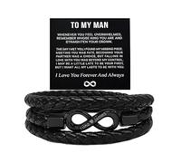 QINSHUI To My Man Dual Name Infinity Bracelet, Personalized Custom Name Leather Bracelet for Men, Customized Stainless Steel Couples Bracelets for Men, Valentine Birthday Christmas Gifts for Him