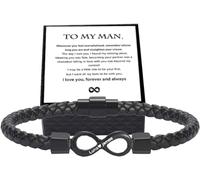QINSHUI To My Man, Personalized Dual Name Infinity Leather Bracelet, Stainless Steel Braided Design for Men, Boyfriend - Perfect for Xmas, Birthday, Anniversary