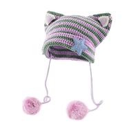 QINSHUI Womens Grunge Beanies Crochet Knitted Hats,Fairy Grunge Crochet Hats,Girls Fox Cat Ear Y2K Alt Headwear Accessories (D)