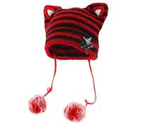 QINSHUI Womens Grunge Beanies Crochet Knitted Hats,Fairy Grunge Crochet Hats,Girls Fox Cat Ear Y2K Alt Headwear Accessories (E)