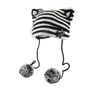 QINSHUI Womens Grunge Beanies Crochet Knitted Hats,Fairy Grunge Crochet Hats,Girls Fox Cat Ear Y2K Alt Headwear Accessories (A)