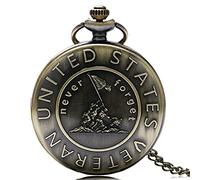 Qinshunxi Retro Bronze U.S Department of The Army Navy Airforce Marine Corps Coast Guard Firefighter Pocket Watch Necklace Chain Gift