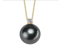 Qinshunxi Store 10-11mm Cultured Pearl Pendant Necklace For Women In 18k Gold, Black Tahitian South Sea Pearl & Cubic Zirconia Pendant Jewelry For Women (Color : Gold)