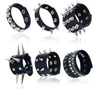 Qinsihwn 6 Pieces Punk Studded Bracelet Goth Bracelet Leather Rivets Spike Bracelets Cuff Adjustable Metal Wristband Gothic Accessories for Men Women Halloween