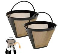 Qinsky 2 Pcs Universal Coffee Filters, Reusable Cone Stainless Steel Mesh Basket Cup Gold Tone Filter with Handle for Tea, Kitchen Home Coffee Maker, Kettle, etc. 2 Count