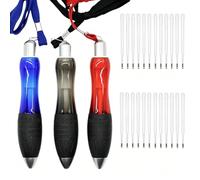 Qinsky 3 Pack Chunky Ballpoint Pens with Lanyard,Thick Fat Barrel Soft Silicone Grip 12 Black + 2 Red Refills for Office Nurse Teacher Outdoor Work