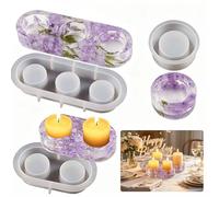 Qinsky 3 Pcs Candle Holder Resin Mould Silicone Casting Mold for Tealight Cylinder Gypsum DIY Decoration Crafts, Flexible Reusable Epoxy Moulds for Home Ornament Gift Making