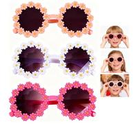 Qinsky Love Daisy Sunglasses 3 Pairs - Clear Frame Daisy Shape Round Glasses Novel Floral Vintage Sunglasses UV400 for Women Girls Festival Beach Party Sunflower Glasses
