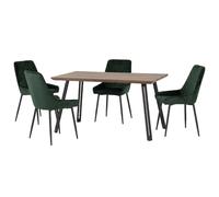 qinson oak wooden dining table with 4 avah green chairs