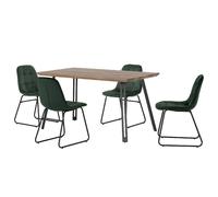 qinson oak wooden dining table with 4 lyster green chairs