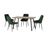 qinson wave edge wooden dining table with 4 avah green chairs