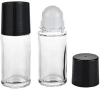 Qintreesify 2Pcs Black Clear Empty Glass Essential Oil Roller Bottles Vials Containers Refillable Roll-on Bottles with Funnel Refillable Containers Tools and Accessories (30ML)