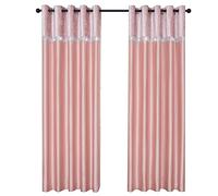 QINUO HOME 90 x 90 Crushed Velvet Curtains - Fully Lined Faux Silk Diamante Band, Eyelet Top Thermal Insulated for Bedroom Windows, 90 Inch Drop, 2 Panels, Pink