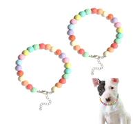 Qinuseaks 2 PCS Multicolor Dog Pearl Necklace, Adjustable Faux Pearls Pet Collar for Pets, 25cm/9.84in, All Breeds, Resin