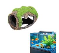 Qinuseaks Fish Tank Cave Exquisite Aquarium Cave Hideout Ornaments Broken Barrel Decorations Resin with Green Moss for Betta Pleco Shrimp