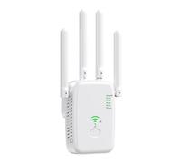Qinux Spiddy 1200Mbps WiFi Extender with 4 Antennas, Dual Band Wireless Signal Booster, Repeater/Router/AP Mode, Easy Setup, UK Plug for Home Office Use (White)