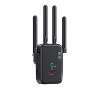 Qinux Spiddy 1200Mbps WiFi Extender with 4 Antennas, Dual Band Wireless Signal Booster, Repeater/Router/AP Mode, Easy Setup, UK Plug for Home Office Use (Black)