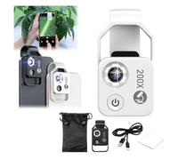 Qinux Zoomzip, 2025 New Zoomzip 200X Magnification Lens with Cpl Lens/LED Light, Portable Pocket Digital Microscope Camera Attachments for Phone, More Stable and Clearer (White)