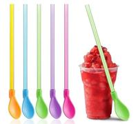Qinwangshangmao 10 Pieces Slush Straws, Plastic Reusable Straws with Spoon, 2-in-1 Design, BPA Free, 9.3" x 0.27", 10 Count