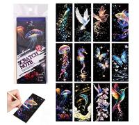 QINXUANGE 12 PCS Animal World Rainbow Scratch Art Bookmarks Set with Wooden Stylus - Unisex Scratch Art Kit, No Paint or Brushes Needed, Arts & Crafts for Creativity & Relaxation